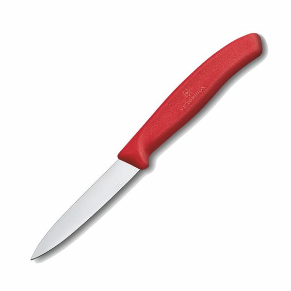 Gemüsemesser Küchenmesser 8cm mittelspitz   glatte Klinge rot